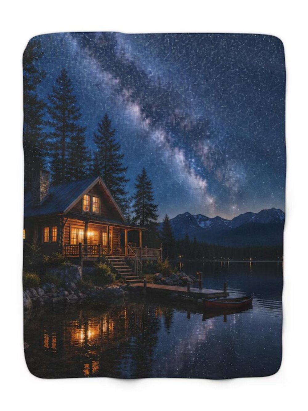 Starry Night Sky Cabin Sherpa Blanket – Lakefront Cozy Fleece 60" x 80" NEW